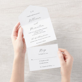 Klassisches Schwarz-Weiß-Monogramm Elegante Hochze All In One Einladung