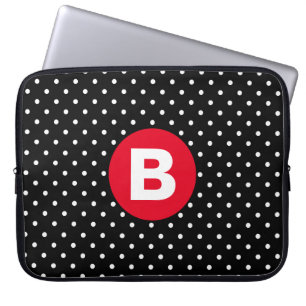 Klassisches Schwarz-Weiß-Polka-Punkt-Muster mit ro Laptopschutzhülle