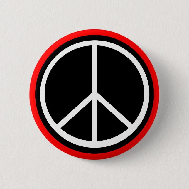 Klassisches Schwarz-Weiß-Retro-Friedenszeichen Button (Vorderseite)