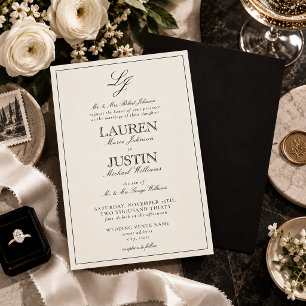 Klassisches Schwarz-Weiß-Schriftmonogramm zur Hoch Einladung