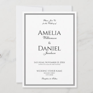 Klassisches Schwarz-Weiß-Script Formale Hochzeit Einladung