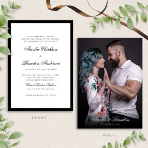 Klassisches Schwarz-Weiß-Script-Foto Hochzeit Einladung