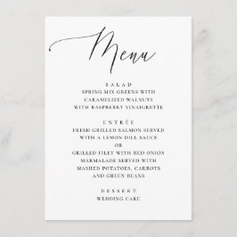 Klassisches Schwarz-Weiß-Script-Hochzeitsessen Menükarte