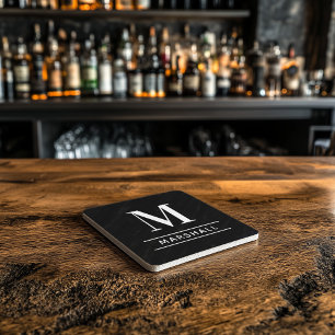 Klassisches Schwarz-Weiß-Serif-Monogramm Name Steinuntersetzer