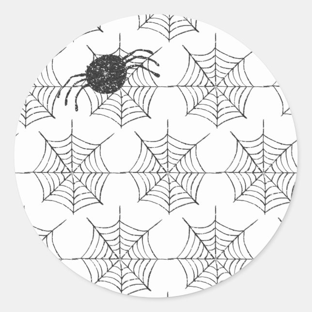 Klassisches Schwarz-weiß Spider Web-Halloween-Part Runder Aufkleber (Vorderseite)