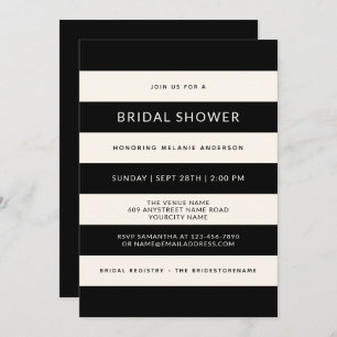 Klassisches Schwarz-Weiß-Streifen-Brautparty Einladung