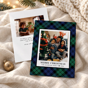 Klassisches Schwarz-Weiß-Tartan-Weihnachtsfoto Feiertagskarte