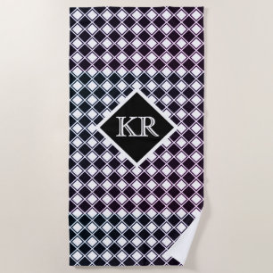 Klassisches Schwarz-weißes Diamantmuster Monogramm Strandtuch