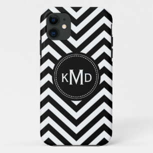 Klassisches Schwarz-weißes Zickzack Trio Monogramm Case-Mate iPhone Hülle