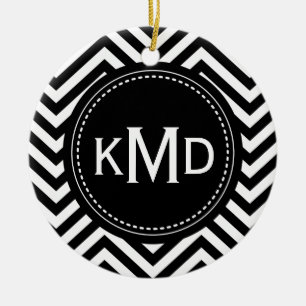 Klassisches Schwarz-weißes Zickzack Trio Monogramm Keramik Ornament