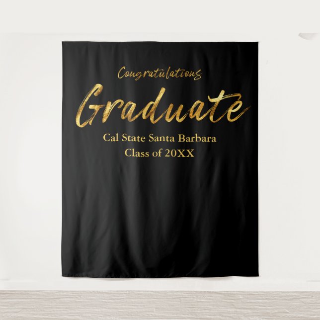 Klassisches Schwarzes Gold-Script-Gratulationsgrad Wandteppich (Vorderseite)