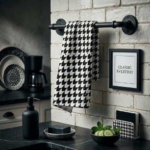Klassisches schwarzes Houndstooth-Muster Geschirrtuch