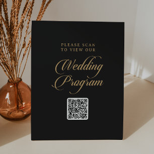 Klassisches schwarzes und goldenes QR-Code-Hochzei Sockelschild