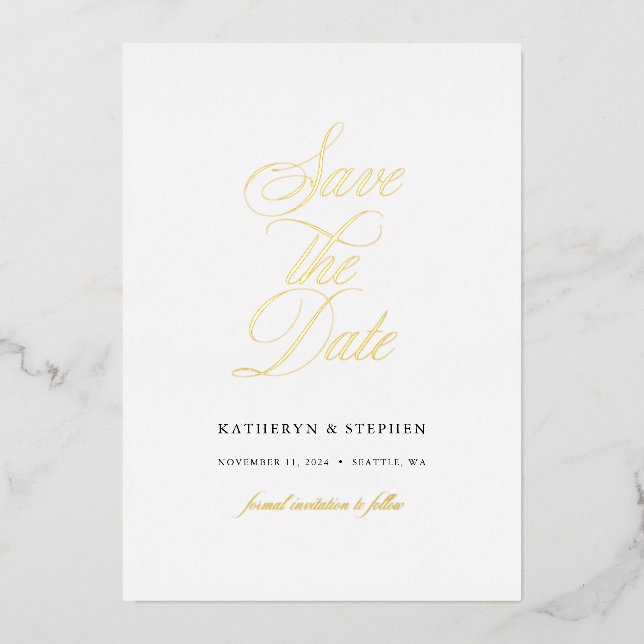 Klassisches Script Elegant Wedding Save the Date G Folieneinladung (Vorderseite)