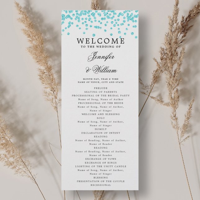 Klassisches Script Hochzeitsprogramm Confetti Türk Einladung (Classic Script Wedding Program Confetti Turquoise )