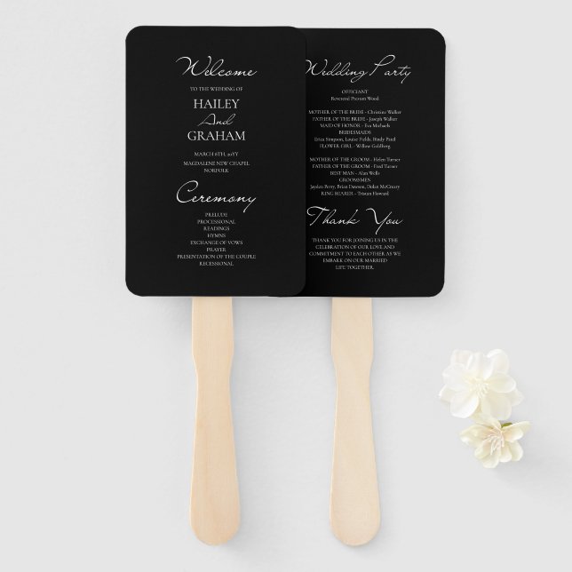Klassisches Script Minimalistisch Black Wedding Pr Fächer (Vorne und Hinten)