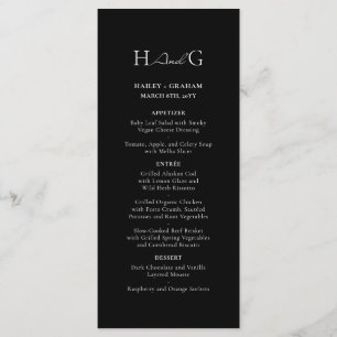Klassisches Script Minimalistisch Monogram Black W Menükarte