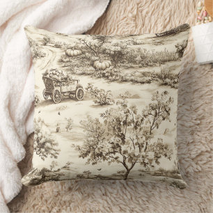 Klassisches Sepia-Herbst-Kürbis-Landmuster Kissen