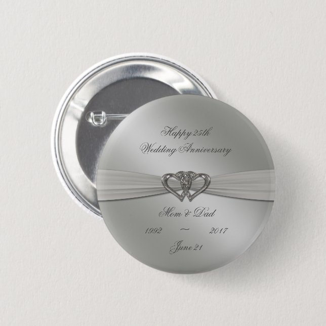 Klassisches Silber-25. Hochzeitstag-Knopf Button (Vorne & Hinten)
