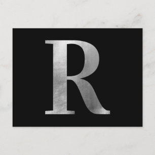 Klassisches Silber-Grau-Folie-Monogramm R auf Schw Postkarte