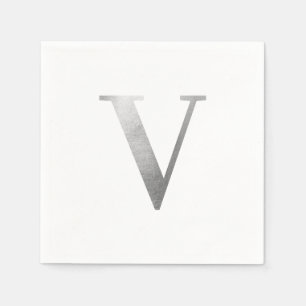 Klassisches Silber-Grau-Folie-Monogramm V Serviette