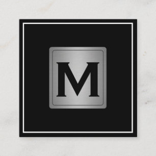 Klassisches Silber-Metallic-Etikett mit Monogramm Quadratische Visitenkarte