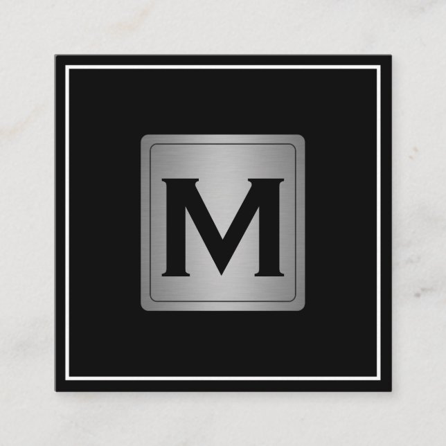 Klassisches Silber-Metallic-Etikett mit Monogramm Quadratische Visitenkarte (Vorderseite)
