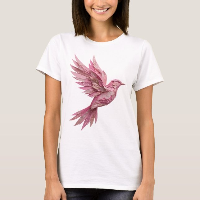 Klassisches Silber PINK BIRD Textdesign T-Shirt (Vorderseite)
