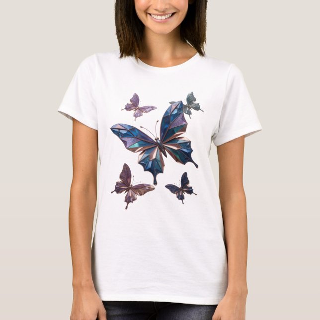Klassisches Silber SCHMETTERLINGE T-Shirt (Vorderseite)