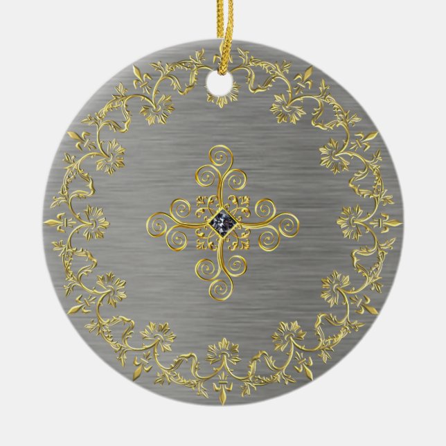 Klassisches Silber und Gold Keramik Ornament (Vorne)