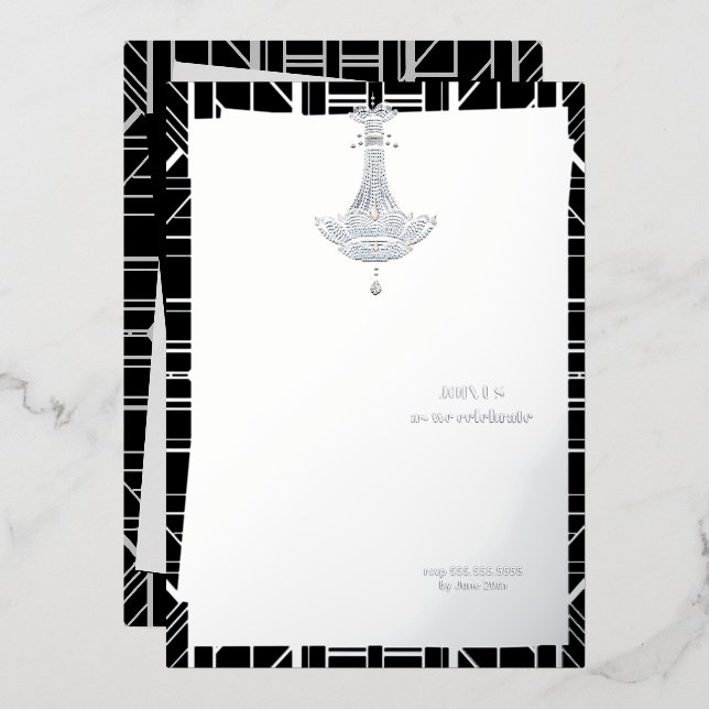 Klassisches SILVER Gatsby Flapper Brautparty Folieneinladung (Vorderseite/Rückseite)