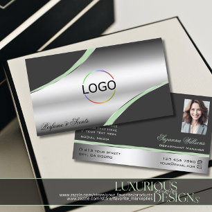 Klassisches Silver Gray Curved Deco Lines Logo Fot Visitenkarte
