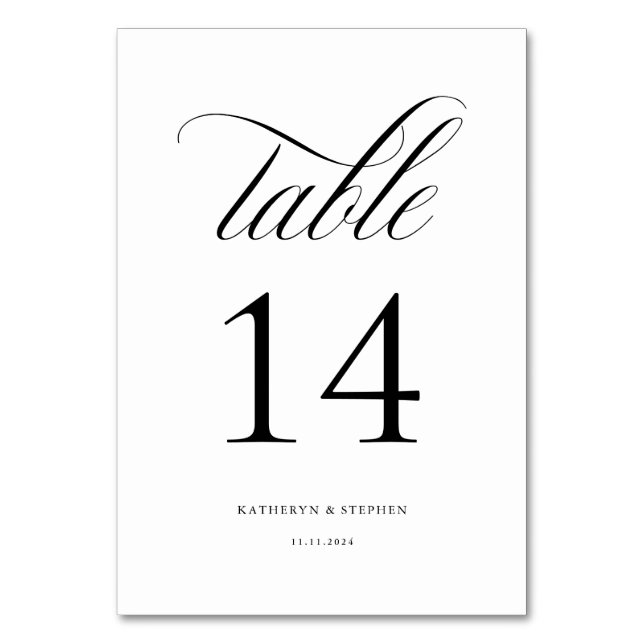 Klassisches Skript Elegant Wedding Tischnummer 14 (Vorderseite)