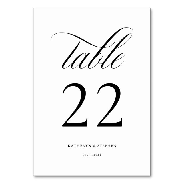 Klassisches Skript Elegant Wedding Tischnummer 22 (Vorderseite)