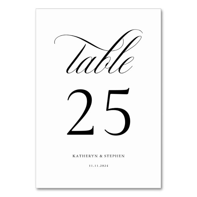 Klassisches Skript Elegant Wedding Tischnummer 25 (Vorderseite)