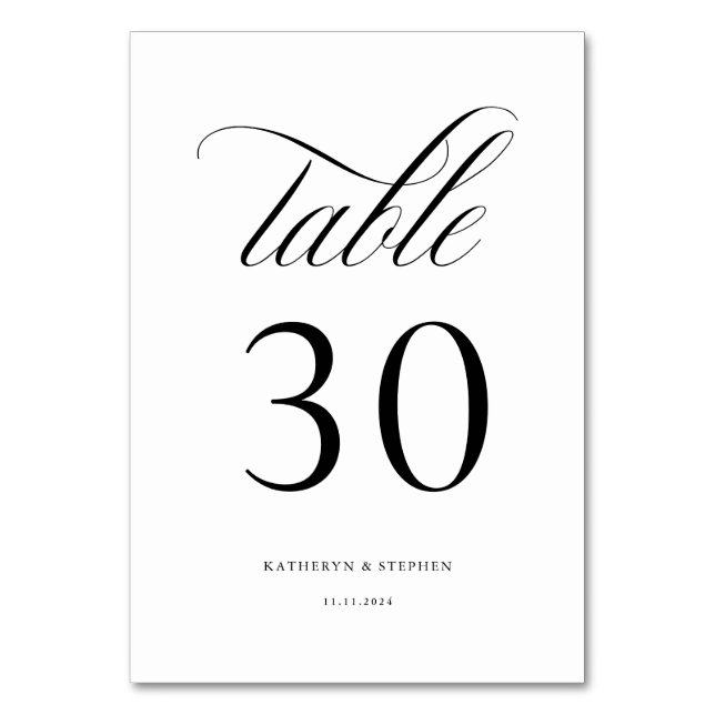 Klassisches Skript Elegant Wedding Tischnummer 30 (Vorderseite)