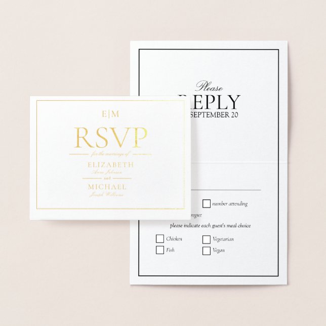 Klassisches Skript Monogram Wedding RSVP Folienkarte (Anzeige)
