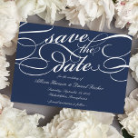 Klassisches Skript Save the Date | Marine<br><div class="desc">Elegant speichern Sie die Dattelkarten in blau-weiß mit geschmückten Schriftzeichen für ein klassisches,  formales Aussehen.</div>