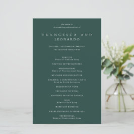 Klassisches Smaragdgrün Einfaches Hochzeitsprogram