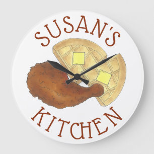 Klassisches Soul Frittiertes Hühnchen und WaffelDi Große Wanduhr