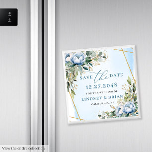 Klassisches Staubblau Blumen Goldrahmen Save-the-D Magnet