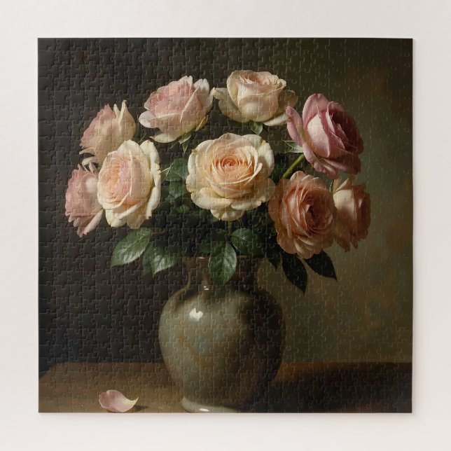 Klassisches Stillleben mit Blush-Rosenstrauß Puzzle (Vertikal)