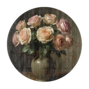 Klassisches Stillleben mit Blush-Rosenstrauß Schneidebrett