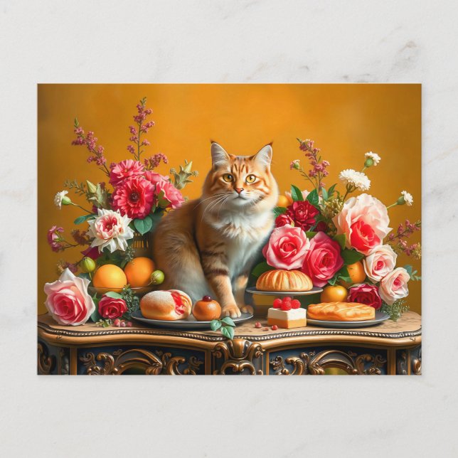 Klassisches Stillleben mit Katze und Natur Postkarte (Vorderseite)