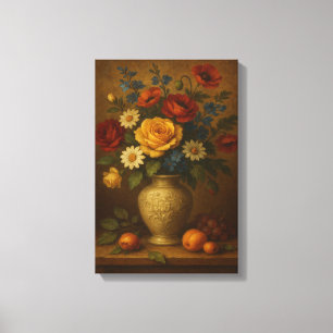 Klassisches Stillleben mit Vase und Obst Leinwanddruck