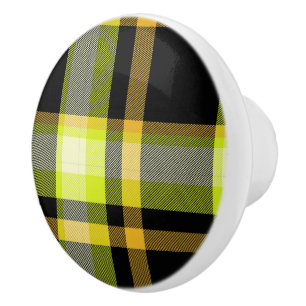 Klassisches Tartan Kariert-Gelbes Schwarzes Muster Keramikknauf