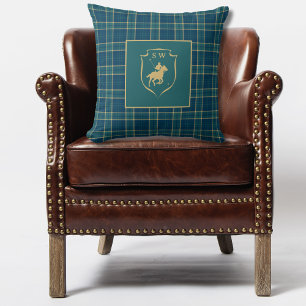 Klassisches Tartan Karo Polo Equestre Monogramm Kissen