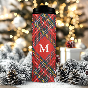 Klassisches Tartan Karo Rot Weihnachten Monogramm Thermosbecher