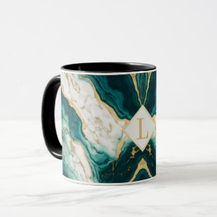 Klassisches Teal- und Goldmarmor-Letter L Tasse