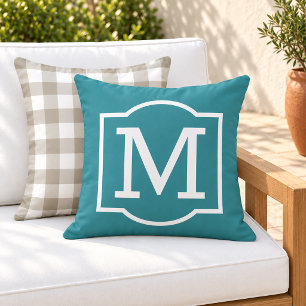 Klassisches Teal-Weiß-Bracket-Monogramm Kissen